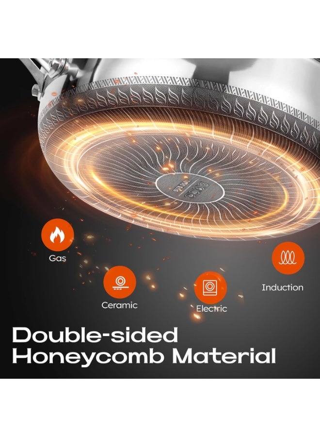 م.ا & ف'س مقلاة سوتيه من الفولاذ المقاوم للصدأ، عمق 30 سم، مزودة بغطاء، مقلاة غير لاصقة، أواني طهي هجينة كبيرة، قدر طهي ووك، آمنة للاستخدام في غسالة الصحون والفرن، مناسبة لجميع أنواع المواقد - Image 3